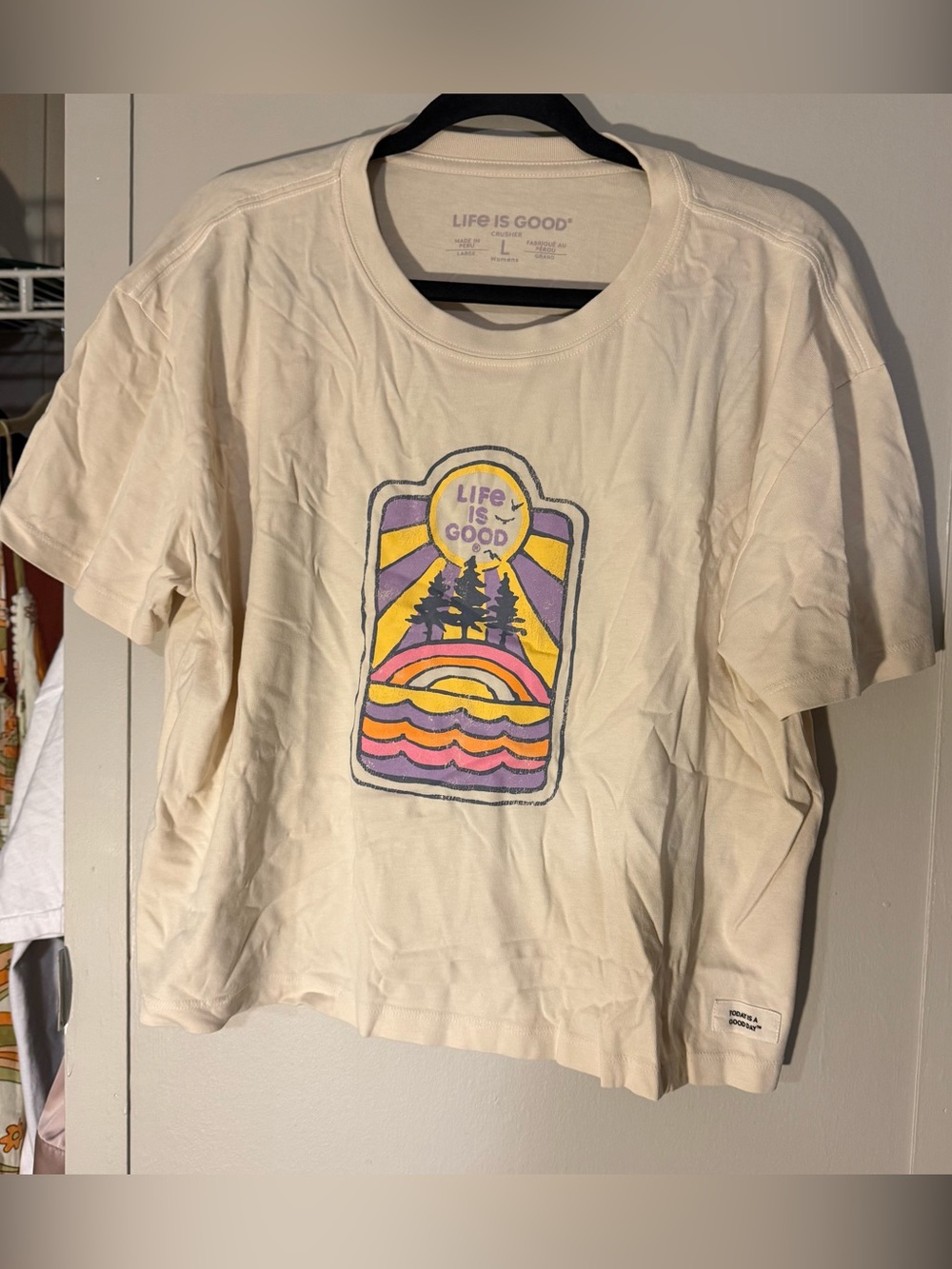 Life is Good Boxy Crusher Tee - Sunset Design Sz L